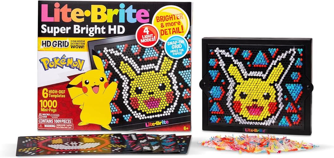 Lite Brite Super Bright HD, Pokemon Edition - Creative Retro Light-Up Screen Educational Play for Children, Enhances Creativity, Gift for Boys and Girls Ages 6+