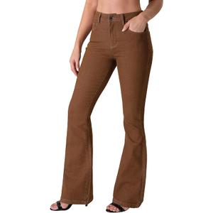 Women's Trendy Stretchy Flare Jeans Mid Rise Bootcut Curvy Denim Pants, Brown, Size S