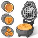 Baker's Friend 4 in 1 Mini Waffle Maker with Removable Plates, Set Includes Mini Pancake, Donut, Heart Shape Waffle Makers, Compact Size, Recipe Included, Graphite