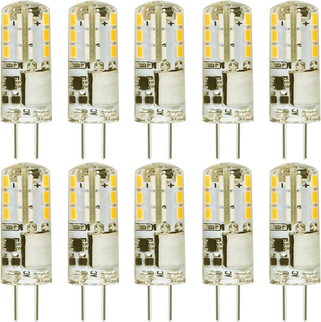 G4 LED Bulb 12V (AC/DC) 2W - Warm White 2700K, Non-dimmable, Bi Pin Base, 10-Pack - Replace 10W-20W Halogen Bulbs for Home and Landscape Lighting