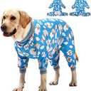 LovinPet Pitbull Outfit Dogs/Cozy Dog Pajamas, Slim Fit, Lightweight Pullover/Full Coverage Dog Pjs/Happy Hippo Blue Print/Large Husky Pajamas/XL