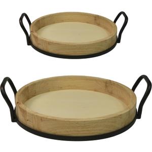 Wooden Serving Tray, Breakfast Tray, Round Wooden Trays with Handles, Used in Bedroom, Kitchen, Bathroom, Coffee Tables, Hospital, Outdoors, Restaurant. (15.7 Inches + 12 Inches,2 PC Set)