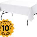 10-Pack White Tablecloths for Rectangle Tables, 60 x 84 Inches, Stain-Resistant Polyester Fabric for 4 Foot Tables - Washable Table Covers for Weddings, Banquets, Birthday Parties, Events