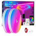 Cozylady RGB Neon LED Rope Lights, Waterproof Bluetooth APP Remote Control Music Sync Strip Lights, 24V Flexible DIY Silicone Light for Bedroom Home Indoor Outdoor Decor (15M/50Ft)