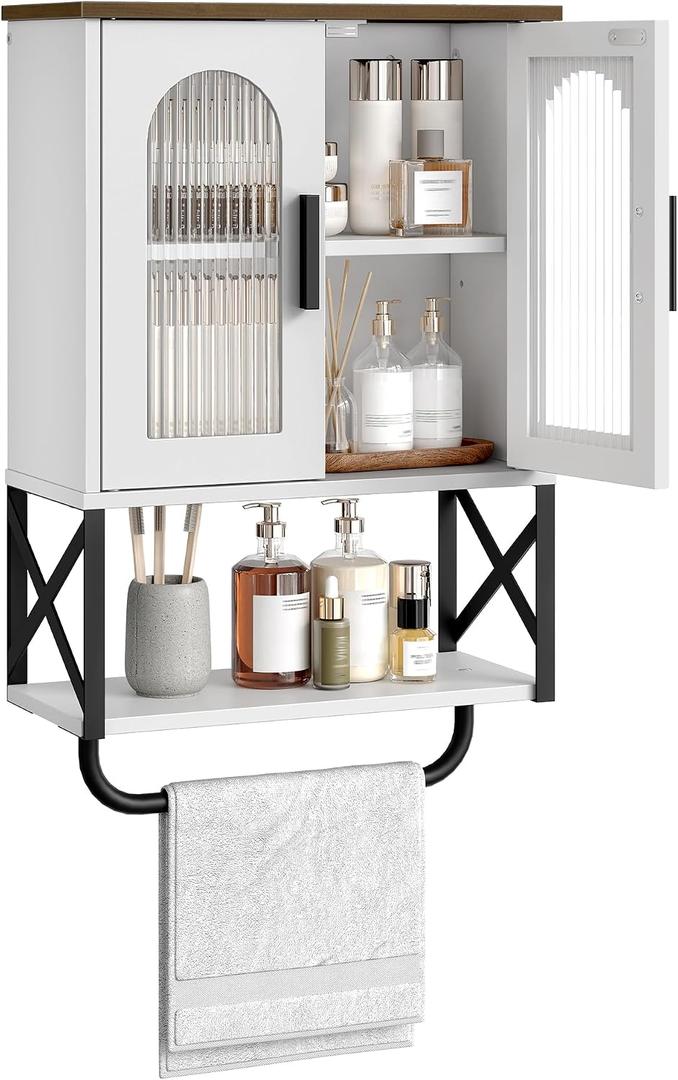 Medicine Cabinet, Bathroom Wall Cabinet with Towel Bar, 15.4"L x 7.1"W x 21.3"H