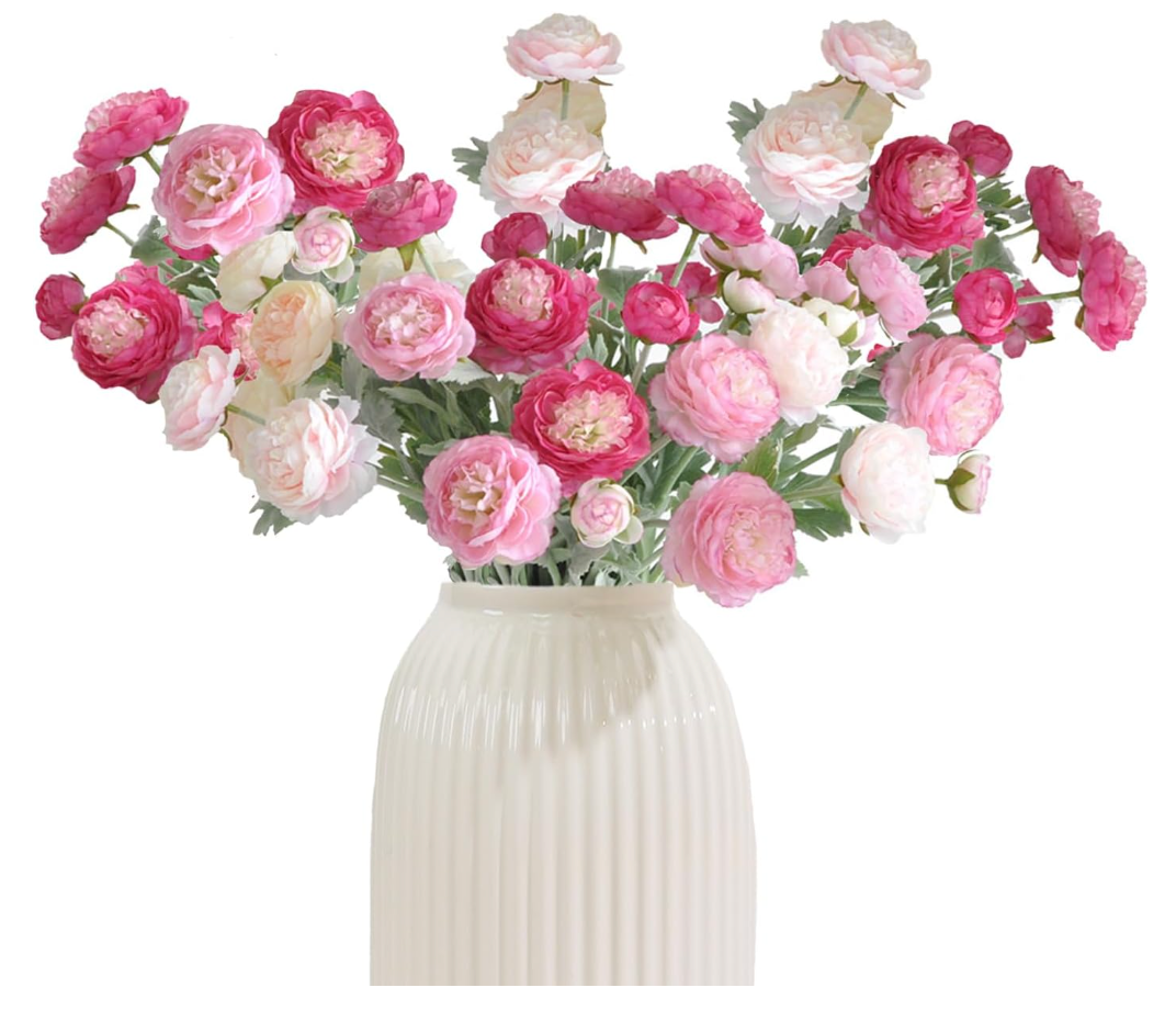 Artificial Flowers Silk Peony Pink Flowers Combo Rose Red Silk Flowers Bouquet 20Pcs 60Heads Fake Peonies for Faux Floral Arrangements Home Table Kitchen Wedding Party Farmhouse Decor