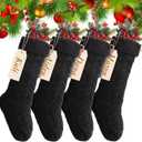 Sumind 4 Pack Christmas Stocking Pack Bulk 18'' Large Family Knitted Xmas Stocking with Name Tags Set, Holiday Fireplace Decoration (Black)