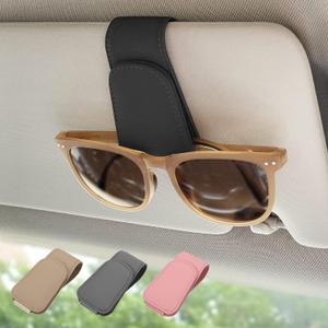 2 Pack Magnetic Leather Sunglass Holder, Eyeglass Hanger Clip for Car Sun Visor, Suitable for Different Size Eyeglasses(Black, 2 Pack)