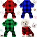 3 Pieces Christmas Dog Pajamas Red Buffalo Plaid Jumpsuit Puppy Pet Pajamas Buffalo Check Cute Apparel for Small Medium Dog Cat Chihuahua Puppy Christmas Costume(M (fit 5.5-7.7lbs))