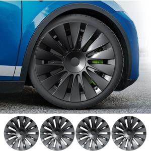 Wheel Covers 19 Inch Hubcaps for Tesla Model Y 2019-2024 Hubcaps Rims Wheel Covers Replacement Accessories Compatible with Tesla Model Y Matte Black Includes Center Logo Caps (4 Pack)