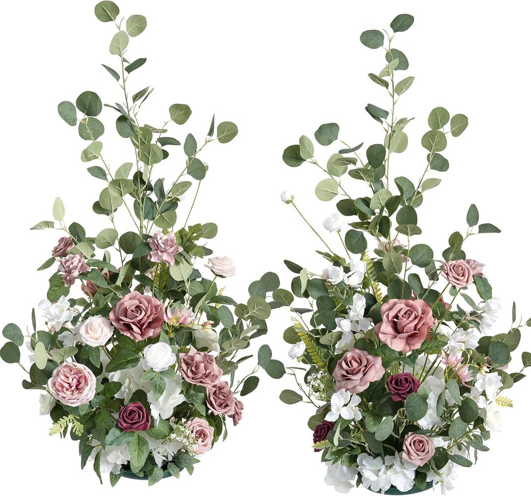 Ling's moment 41" Tall Free Standing Artificial Flowers Arrangements 2 pcs Wedding Arch Altar Stage Decorations Dusty Rose & Cream for Ceremony Reception Church Backdrop Outdoor Aisle Floral Party