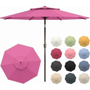 10FT Patio Umbrella, 2 Tier Outdoor Table Umbrella, Large Vented Market Umbrellas with Push Button Tilt and Crank, 8 Sturdy Ribs for Backyard, Deck, Pool, UPF50+ UV Protection