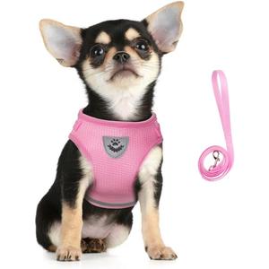 FEimaX Dog Harness and Leash Set for Walking, Soft Mesh Adjustable Easy Control Lightweight Cat Vest Harnesses with Reflective Strips, Escape Proof Small Dogs Cats Vests (Pink, Small)