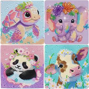 4 x wavaiov 4 Pack Cartoon 5D Diamond Art Painting Kits, Cute Animals DIY Diamond Arts Mosaic Kits for Adult Beginner, Full Round Drill Gem Art for Home Wall Decor Present 6X6 inch