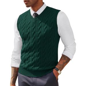 PJ PAUL JONES Men's Sweater Vests V Neck Cable Twist Knit Sleeveless Vests Casual Pullover Sweater (Green, L)