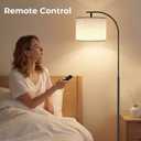 SIBRILLE Floor Lamp with Linen Shade, Arc Dimmable Tall Standing Lamp with Remote Control, Modern Floor Reading Light for Living Room Bedroom Office Corner, 9W LED Bulb Included