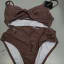 ZAFUL Women High Waisted Bikini Sets Two Piece Swimsuit Push Up Twist Front Ruched Bathing Suit (Brown, S)