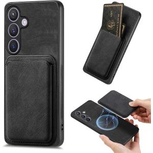 LEMAXELERS Case for Samsung Galaxy S25 FE Compatible with MagSafe 2 in 1 Detachable Retro Magnetic Leather Wallet Case with Credit Card Slots Cover for Samsung Galaxy S25 FE Black SDF