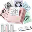 Sticker Printer, PM290 Mini Printer, Bluetooth Sticker Maker Machine with 3 Rolls Paper, Smart AI APP, Portable Print Pod for Study Notes, List, Picture, DIY Gifts for School Office Home, Pink