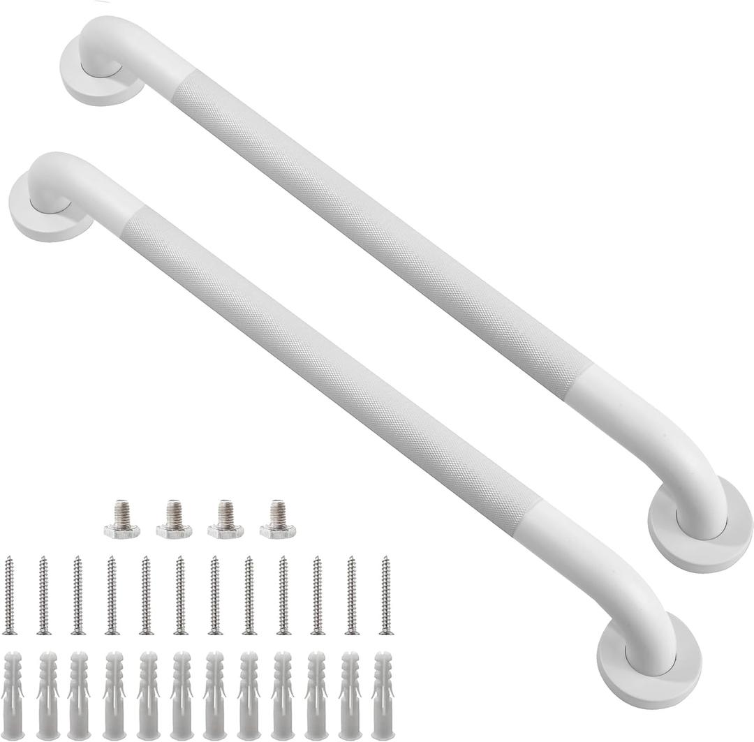 Shower Grab Bar, 2 Pack 24 Inch White Bathroom Grab Bar, 1.25" Diameter 304 Stainless Steel Anti-Slip Grab Bars for Bathtubs and Showers, Handicap Shower Grab Bar for Seniors Elderly