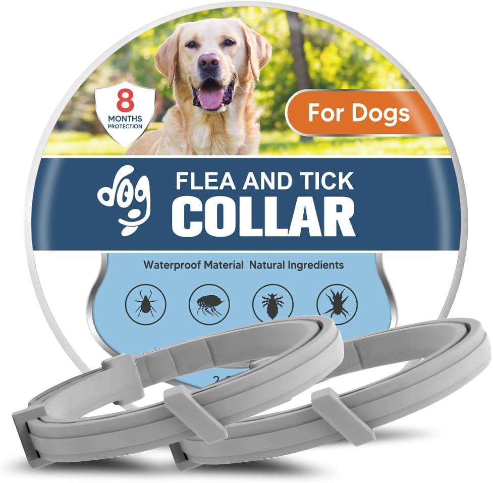 Flea Collars for Dogs, Tick Collar for Large Dogs, Adjustable Dog Flea Collar with 8 Months Prevention, Comfort Fit for Large Dog-2 Pcs
