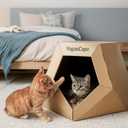 DIY Cardboard Cat House with 10 Markers, Creative Cat Scratcher House Play Cave for Indoor Cats and Kittens, Washable Kraft Paper Cat Scratching House for Family Bonding and Pet Relaxation