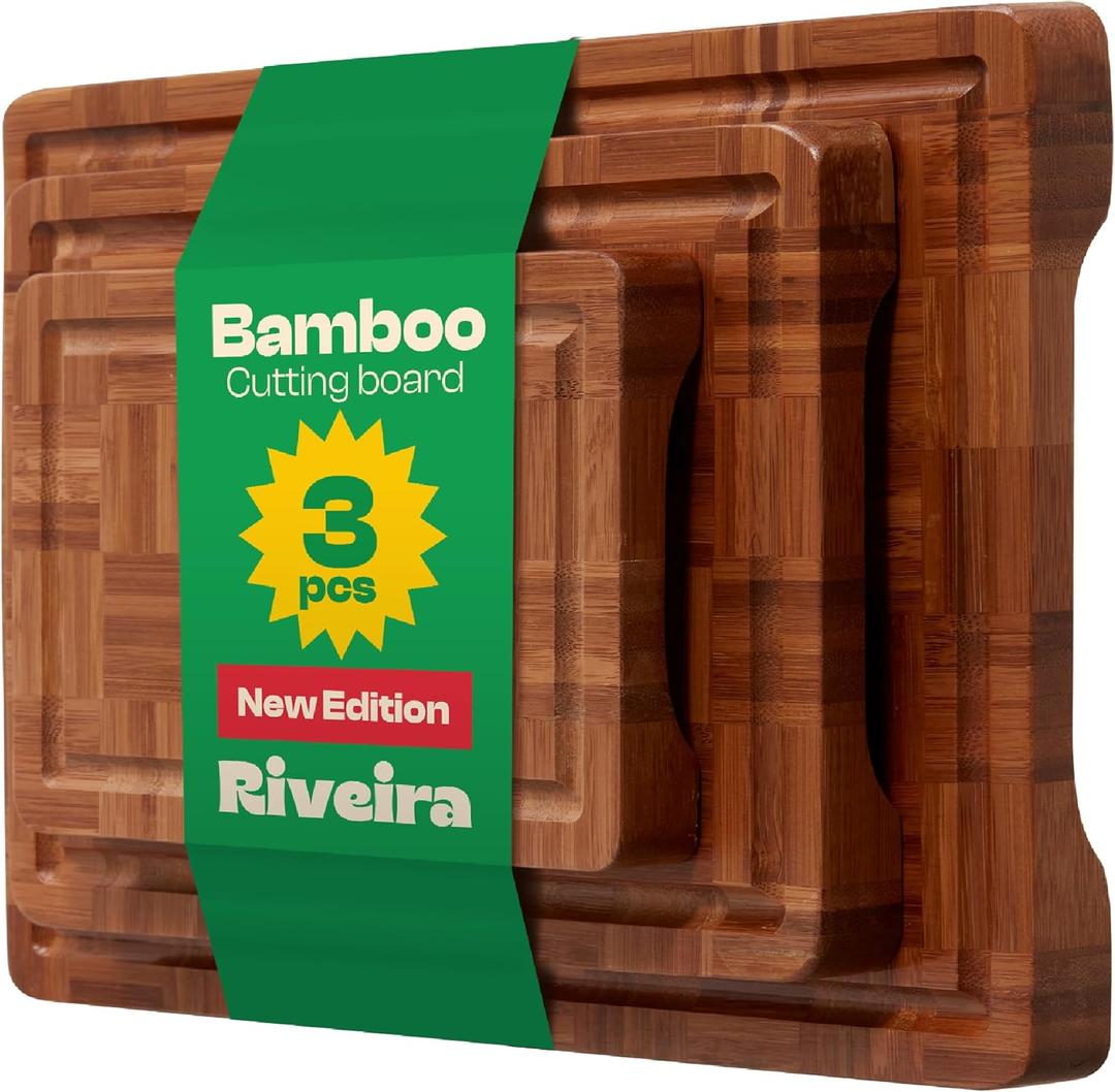 Riveira Bamboo End Grain Wood Cutting Board  Versatile And Durable: Set Of 3 Pcs Wooden Cutting Boards  Natural Wooden Cutting Boards For Kitchen Set  Complete Bamboo End Grain Cutting Board