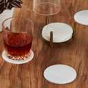 Queenza Marble Coasters for Drinks, Natural Stone Coasters Set for Coffee Table, Bar, Dining & Home Decor, Set of 6 Sleek 3.5-Inch, 5 mm Thick Tiles with Metal Holder, Polished from Both Sides