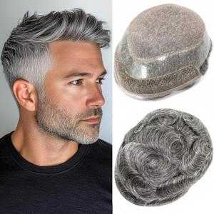 Monofilament Toupee Hair for Men European Human Hair HD Swiss Lace Front Mens Hairpiece Hair Replacement System Prosthesis with Pu around Men's Toupee 8x10 Inch Off Black 1B with 60% White Grey