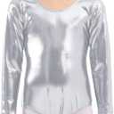 Kids Shiny Metallic Patent Leather Gymnastics Dance Leotard Work Out Bodysuit Jumpsuit, L