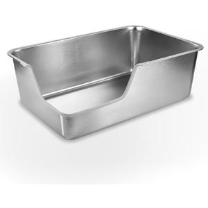 Stainless Steel Litter Box,Extra Large High Sided Litter Box for Indoor Big Cats,XL Jumbo Metal Cat Litter Boxes with Low Entry for Kittens & Senior Cats,Splash-Proof,Easy to Clean (Corner Entry)