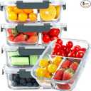 KOMUEE Glass Meal Prep Containers 3 Compartments, 5 Pack 36 oz, Glass Food Storage Containers with Lids, Airtight Lunch Bento Box, Portion Control, Freezer and Microwave Safe