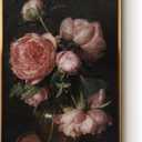 InSimSea Golden Framed Vintage Canvas Wall Art Peonies Still Life with Flowers Floral Painting 24x36in, Moody Rustic Bouquet of Roses in Vase Wall Decor, Pink Peony Print Farmhouse Home Decor