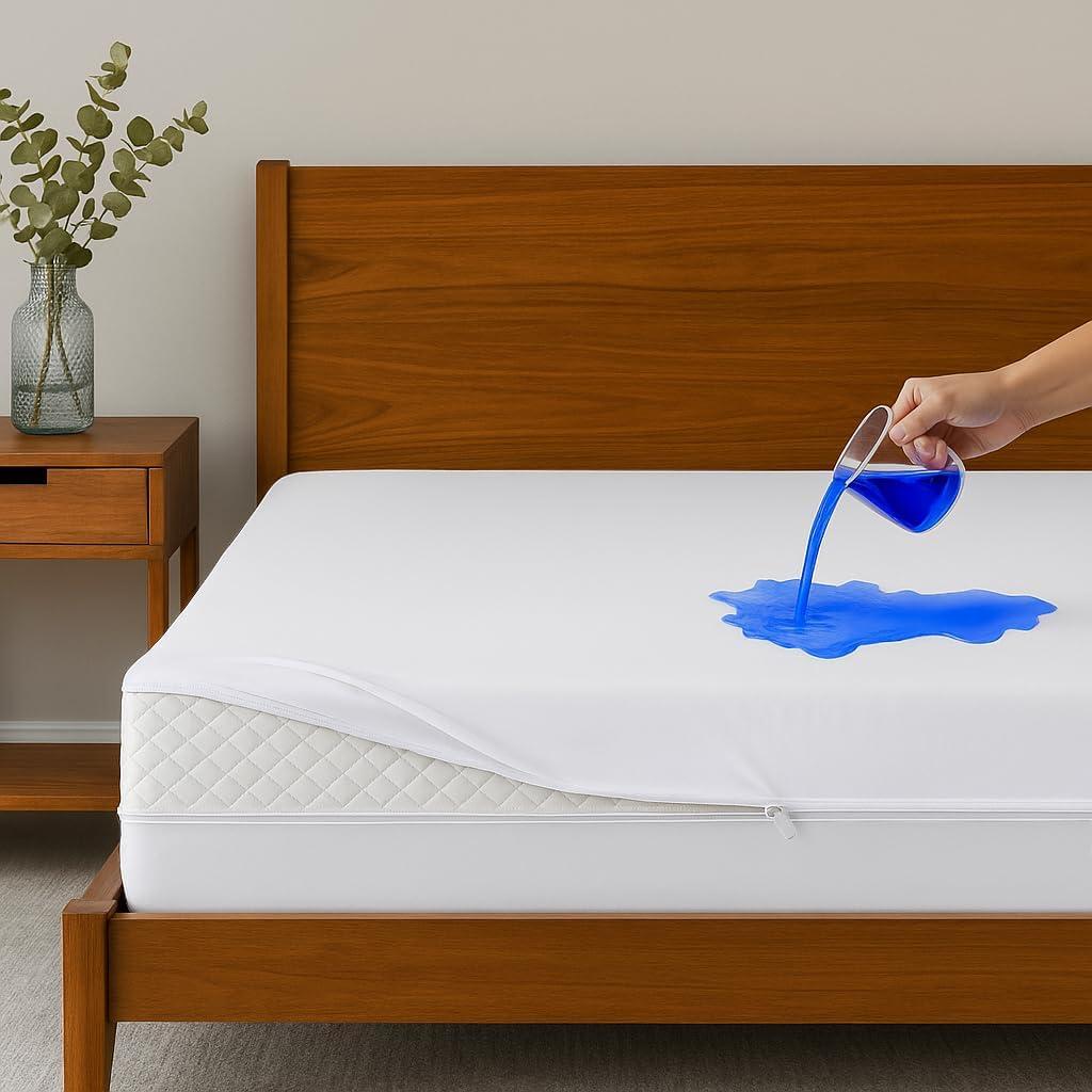 Mattress-Homes Cot 25 x 75 Zippered Mattress Encasement 100% Waterproof Zipper Style Mattress Protector, Six-Sided TPU Layer Fits up to 8 in Deep Smooth-Soft Washable, White