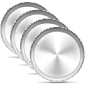 TeamFar 9 Inch Pizza Pan, Stainless Steel Small Crispy Pizza Tray, Round Pizza Dish Plates for Toaster Oven Baking Cooking, Healthy & Heavy Duty, Easy Clean & Dishwasher Safe(4 PCS)