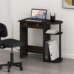 Furinno Go Green 32-Inch Black Computer Desk, Office Desk with 2 Side Shelves and Storage Bins, Rectangular Home Office Desk, Gaming Desk for Home Office, Bedroom, Study Room, Black Espresso