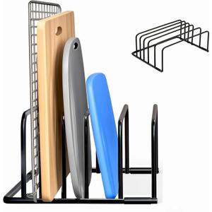 Kitchen Cutting Board Organizer Rack, 5-Slot Storage Holder for Boards, Bakeware, Cookie Sheets (1pc Black)