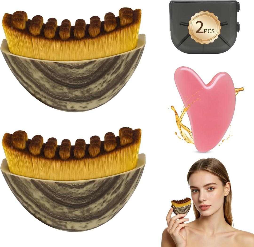 Lymphatic Contour Face Brush with Gua Sha Tool - 2 Pcs Lymphatic Face Brushes with GuaSha Tool for Face
