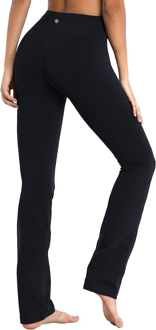 BUBBLELIME 29"/31"/33"/35"/37" Women's High Waist Straight Leg Yoga Pants Tummy Control Workout Pants with Pockets (Black, M)