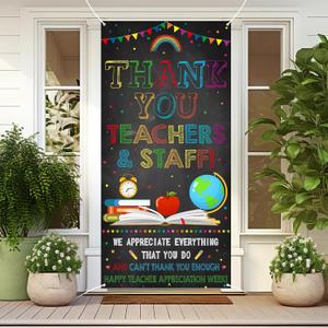 Teacher Appreciation Door Banner,Large Fabric Thank You Teacher Door Cover for Classroom Decorations, Teacher Appreciation Week Decorations Party Supplies (Blackboard)