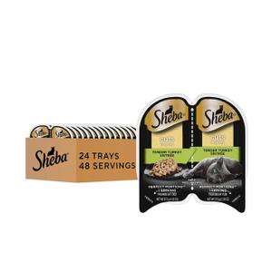 Sheba Perfect Portions Wet Cat Food Cuts in Gravy, Cat Food Wet Recipe, Turkey Entree, 2.6 oz. Twin-Pack Trays (24 Count, 48 Servings)