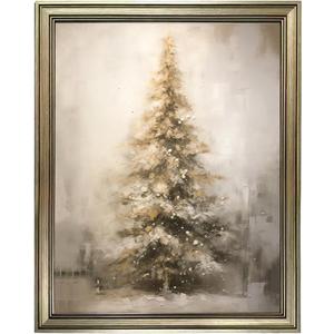 Vintage Christmas Wall Art Framed Christmas Decor Winter Canvas Print Pine Tree Painting Rustic Artwork Home Decor (20"L x 16"W)