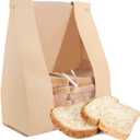 AeKahtay 50 Pack Bakery Bags with Window, 13.8 x 9.4 Inch Large Paper Bread Bags for Homemade Bread, Tin Tie Tab Lock Brown Window Bag for Toast, Cookie, Loaf, Candy, Nuts