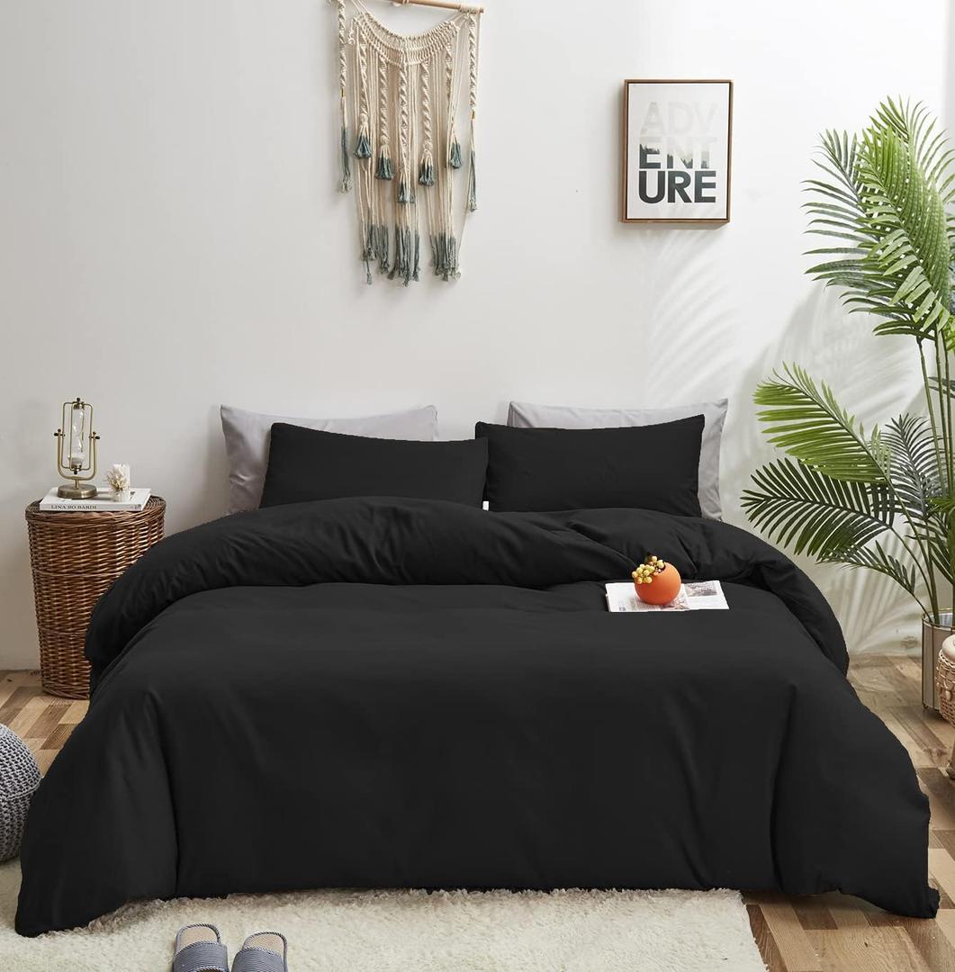 KAREVER Black Comforter King Solid Dark Color Bedding Set Men Lightweight Durable Blanket Women Soft Breathable True Black Bed Comforter Set