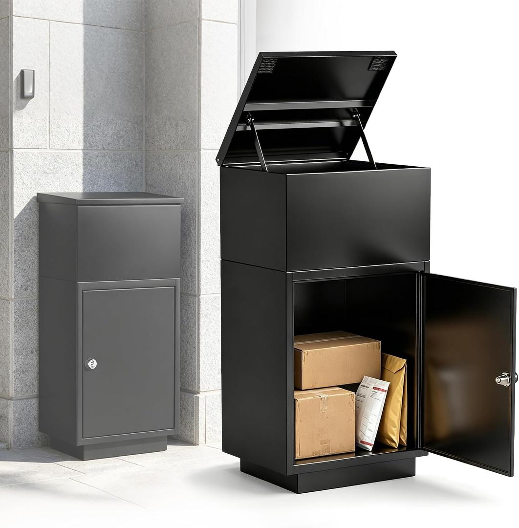 Parcel Drop Box for Outside, Extra Large Package Delivery Box with Secure Storage, Anti-Theft Galvanized Steel,Waterproof for Outdoor Porch with Password Lock (Black)