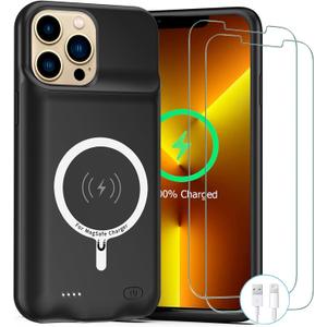 iPhone 13 Pro 10000mAh Rechargeable Portable Battery Case with Wireless Charging, Compatible for iPhone 13 Pro (6.1 inch), Black, Carplay Extended Battery Pack Charger Case