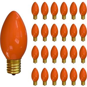 C9 Orange Christmas Light Bulb, 25 Pack Incandescent Christmas Light Bulbs for C9 Outdoor String Lights, Christmas Tree Decor, Outdoor/Indoor Use, C9/E17 Candelabra Base, 7 Watt