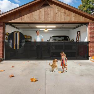 Retractable Baby Gates Extra Wide 200 Inch, 42 Inch Tall Mesh Dog Gate with Reinforcement Rods, Hardware Mounted Safety Gate for Large Openings, Stairs, Garage, Deck, Driveway, Indoor Outdoor, Black