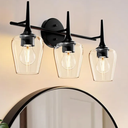Bathroom Vanity Light Fixture, 3 Light Modern Black Vanity Lighting fixtures, Lighting Fixtures Over Mirror, Wall Lamp with Clear Glass for Bathroom, Hallway, Bedroom