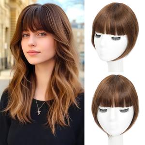 Clip in Bangs, French Bangs Hair Clip, 360Cover Top Hair Toppers for Women with Thinning Hairs, 10 Inch Fake Bang Hairs Pieces for Women Daily Wear (Light Brown)